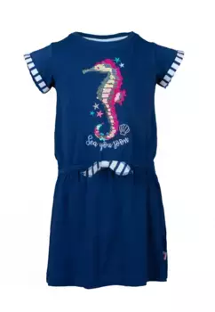 Трикотажное платье СОЛЬ И ПЕРЕЦ "Пляж" с морским коньком из двусторонних пайеток Salt And Pepper, синий
