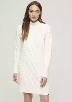 Трикотажное платье Superdry "CABLE MOCK NECK JUMPER DRESS", кремовый