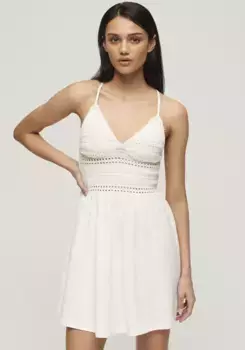 Трикотажное платье Superdry "JERSEY LACE MINI DRESS", кремовый