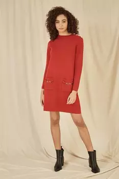 Трикотажное платье туника с золотой фурнитурой Yumi, оранжевый