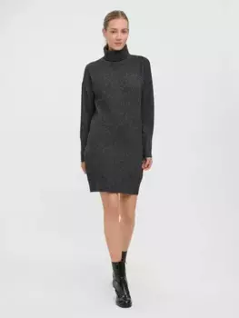 Трикотажное платье Vero Moda "VMBRILLIANT LS ROLLNECK DRESS GA NOOS", цвет Black Detail:Melange