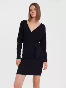 Трикотажное платье Vero Moda "VMHOLLYREM LS V-NECK DRESS GA NOOS", черный