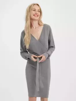 Трикотажное платье Vero Moda "VMHOLLYREM LS V-NECK DRESS GA NOOS", серый