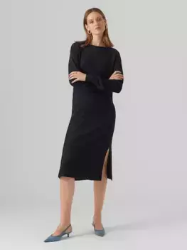 Трикотажное платье Vero Moda "VMLEFILE LS BOATNECK CALF DRESS NOOS", черный