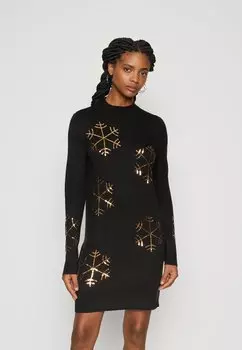 Трикотажное платье Vifrost High Neck Christmas Dress VILA, цвет black/gold