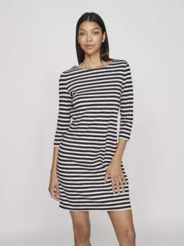 Трикотажное платье Vila "VININNY 3/4 O-NECK DRESS/LC", цвет Black Beauty Stripes:Snow White