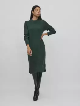 Трикотажное платье Vila "VIRIL CREW NECK L/S MIDI DRESS - NOOS", цвет Pineneedle Detail:Dark Melange