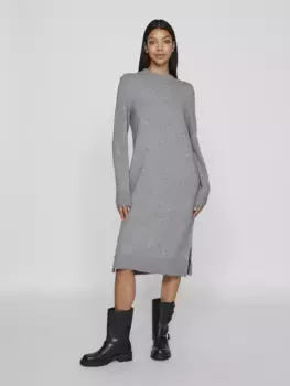 Трикотажное платье Vila "VIRIL CREW NECK L/S MIDI DRESS - NOOS", серый