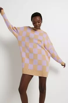 Трикотажное платье в клетку River Island, фиолетовый