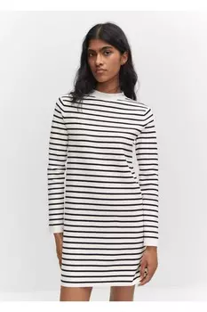 Трикотажное платье в полоску Mango, экрю