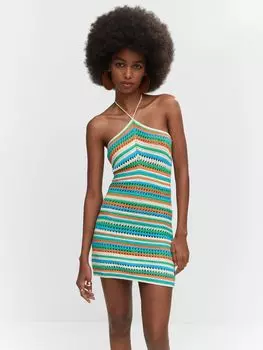 Трикотажное платье в полоску Mango Beauvoir, зеленое