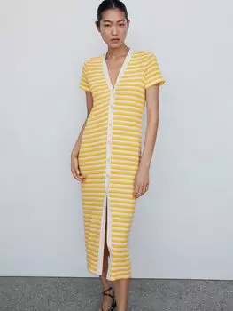 Трикотажное платье в полоску Mango Tuni, желтый