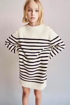 Трикотажное платье в полоску с пуговицами ZARA, экрю
