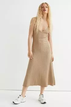 Трикотажное платье в рубчик H&M, бежевый