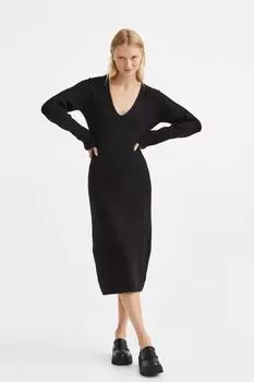 Трикотажное платье в рубчик H&amp;M, черный