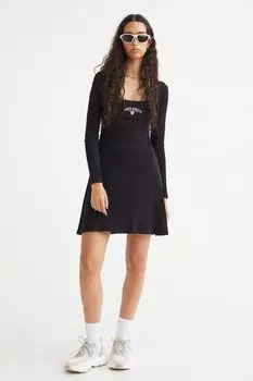 Трикотажное платье в рубчик H&amp;M, черный/санта-моника