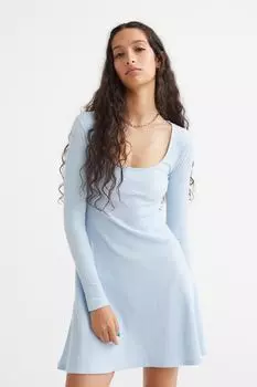 Трикотажное платье в рубчик H&amp;M, голубой/санта-моника