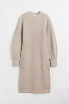Трикотажное платье в рубчик H&amp;M, светло-серый бежевый