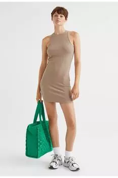Трикотажное платье в рубчик H&amp;M, темно-бежевый