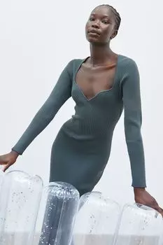 Трикотажное платье в рубчик H&amp;M, темно-бледно-зеленый