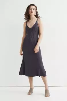 Трикотажное платье в рубчик H&amp;M, темно-серый