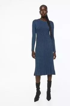 Трикотажное платье в рубчик H&amp;M, темно-синий