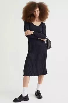 Трикотажное платье в рубчик H&amp;M, темно-синий