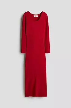 Трикотажное платье в рубчик H&M, красный