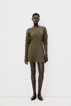 Трикотажное платье в рубчик H&M, хаки