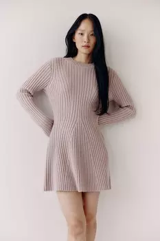 Трикотажное платье в рубчик H&M, розовый