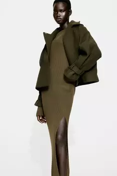 Трикотажное платье в рубчик H&M, хаки