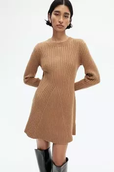 Трикотажное платье в рубчик H&M, коричневый