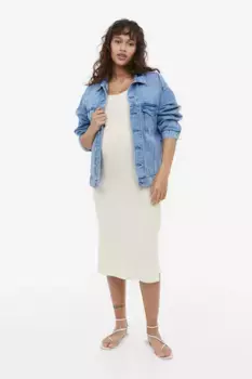 Трикотажное платье в рубчик H&M, бежевый