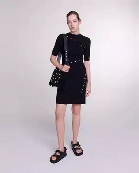 Трикотажное платье в рубчик Maje, черный