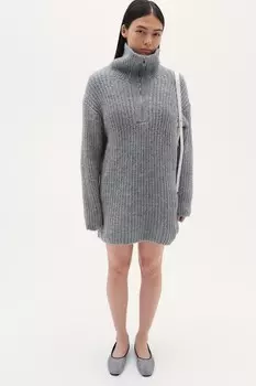 Трикотажное платье в рубчик на молнии H&M, серый