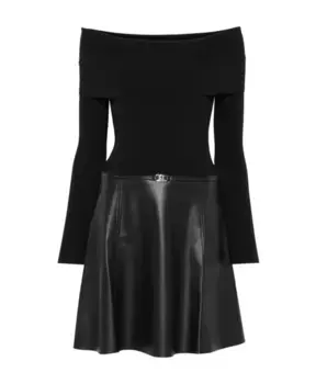 Трикотажное платье в рубчик с открытыми плечами Liu Jo, черный