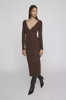 Трикотажное платье в рубчик с запахом Vila, красный