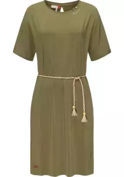 Трикотажное платье в стиле рэгвир "Касс", стильное платье-рубашка с плетеным поясом Ragwear, зеленый