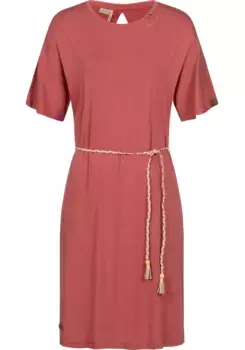 Трикотажное платье в стиле рэгвир "Касс", стильное платье-рубашка с плетеным поясом Ragwear, розовый