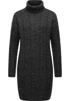 Трикотажное платье в стиле рэгвир "Жанна", теплое платье миди косой вязки с широкой водолазкой Ragwear, серый