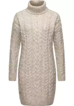 Трикотажное платье в стиле рэгвир "Жанна", теплое платье миди косой вязки с широкой водолазкой Ragwear, бежевый