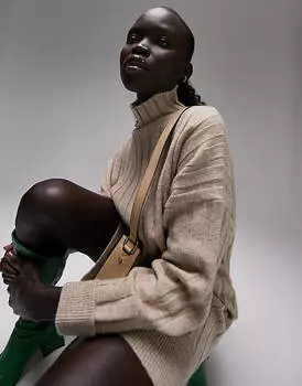 Трикотажное платье-воронка в рубчик Topshop Petite нейтрального цвета