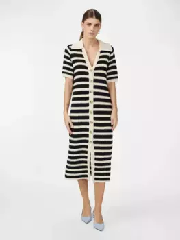 Трикотажное платье Y.A.S "YASCROC SS MIDI KNIT DRESS NOOS", в полоску, черный