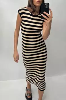 Трикотажное платье ZARA, экрю/черный