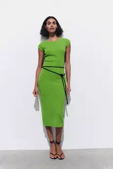 Трикотажное платье ZARA, зеленый