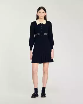 Трикотажное плиссированное платье Sandro, черный