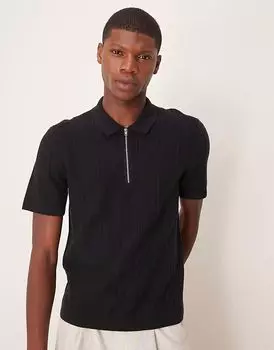 Трикотажное поло Abercrombie & Fitch с короткими рукавами и застежкой-молнией 1/4 черного цвета