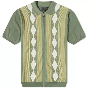 Трикотажное поло Beams Plus с полосками на молнии, зеленый