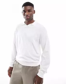 Трикотажное поло Jack & Jones с длинными рукавами белого цвета