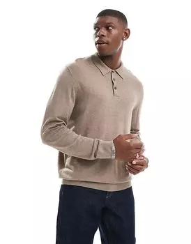 Трикотажное поло на пуговицах светло-коричневого цвета Jack & Jones